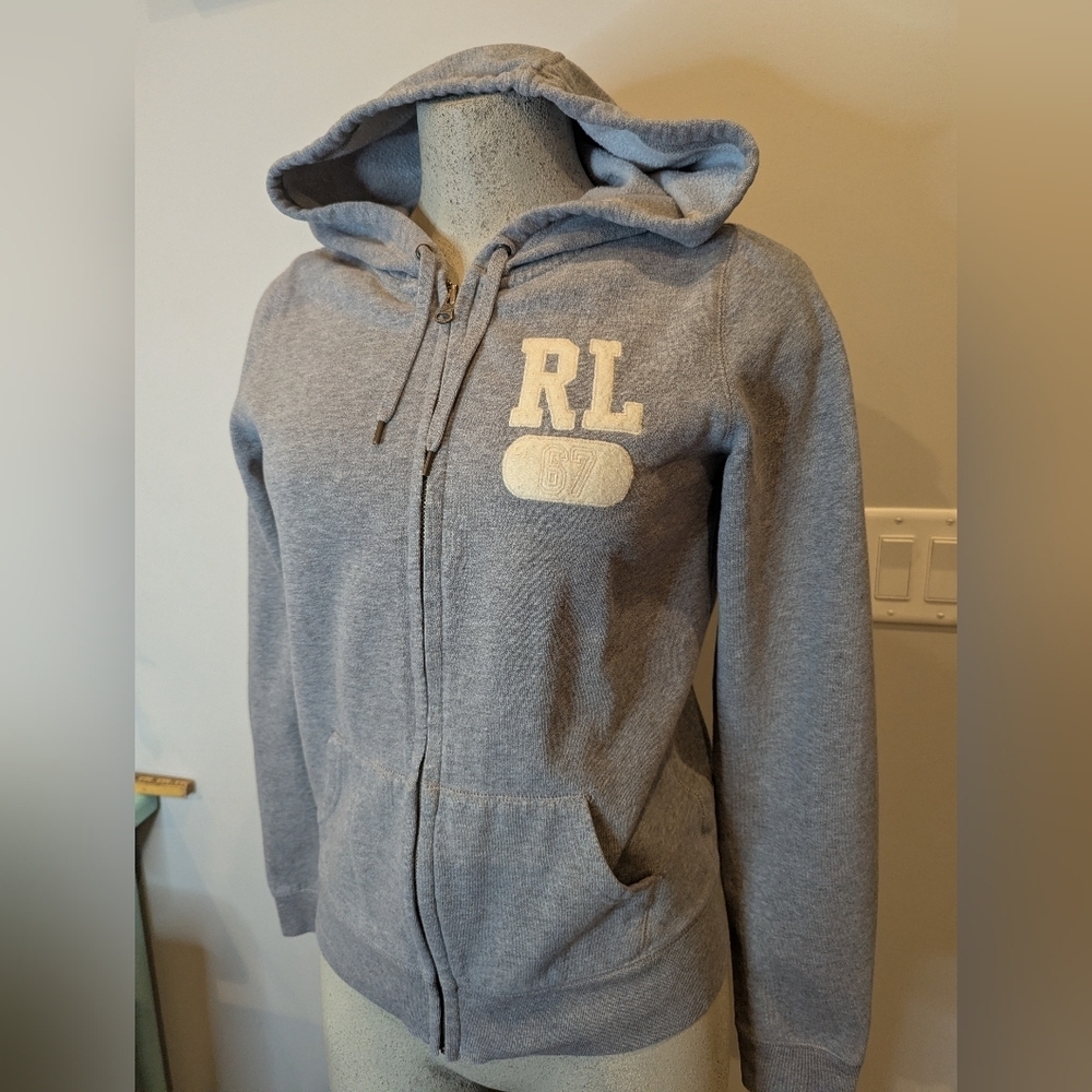 Ralph Lauren Polo Zip Up Hoodie Women L Gray Sweatshirt Classic Y2K Streetwear - Picture 9 of 11
